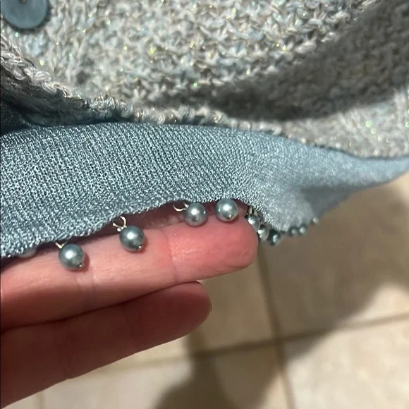 Escada Gray and Blue Knit Cardigan with built in Scarf and long sleeve sweater38 - Picture 6 of 8